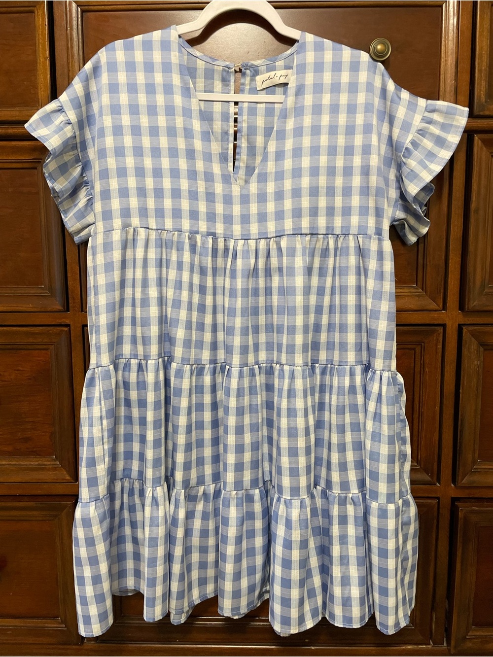Petal & Pup Nobel Dress in Blue and White Gingham, Tiered Mini, SIZE 8 - Picture 12 of 14